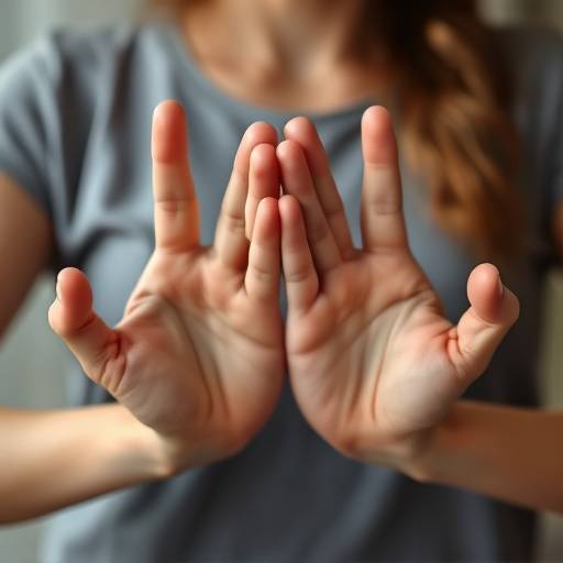 Close-up of hands in a mindful meditation pose.